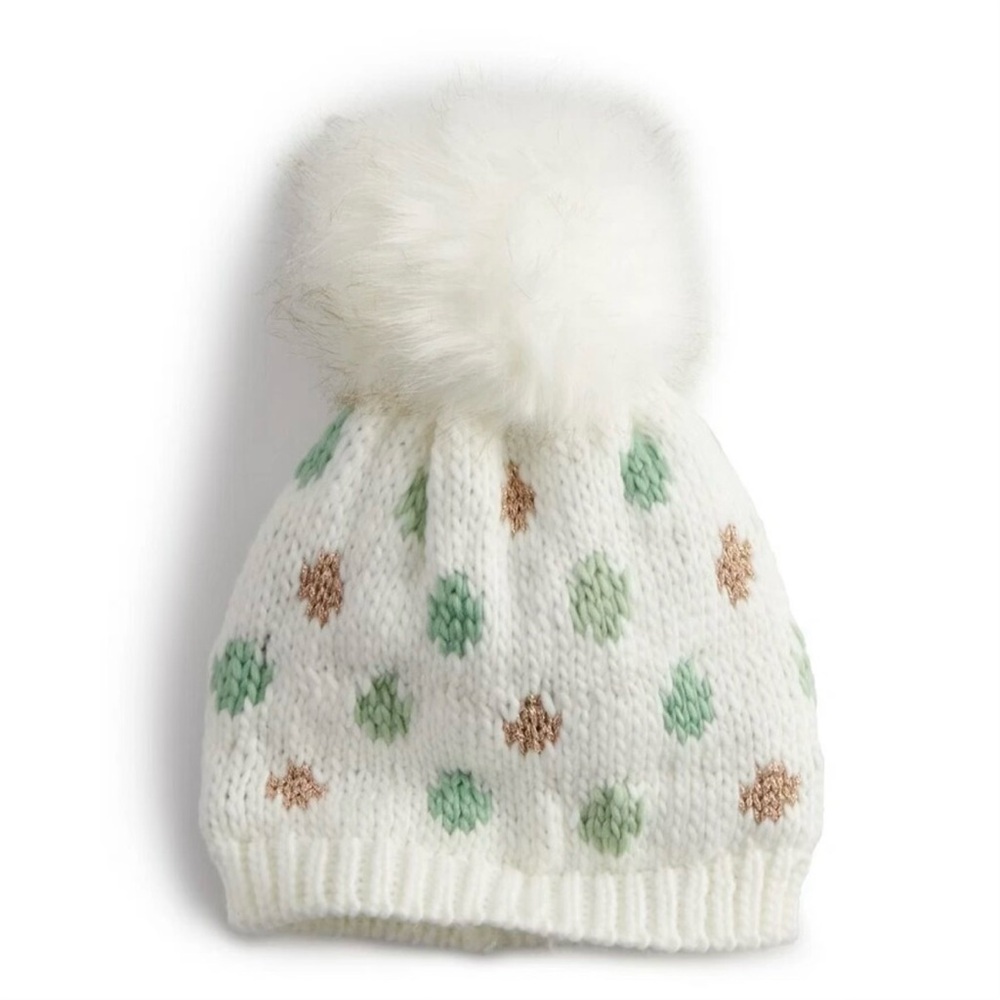 NWT LC Lauren Conrad Polka Dot Beanie with Pom Seafoam Size O/S